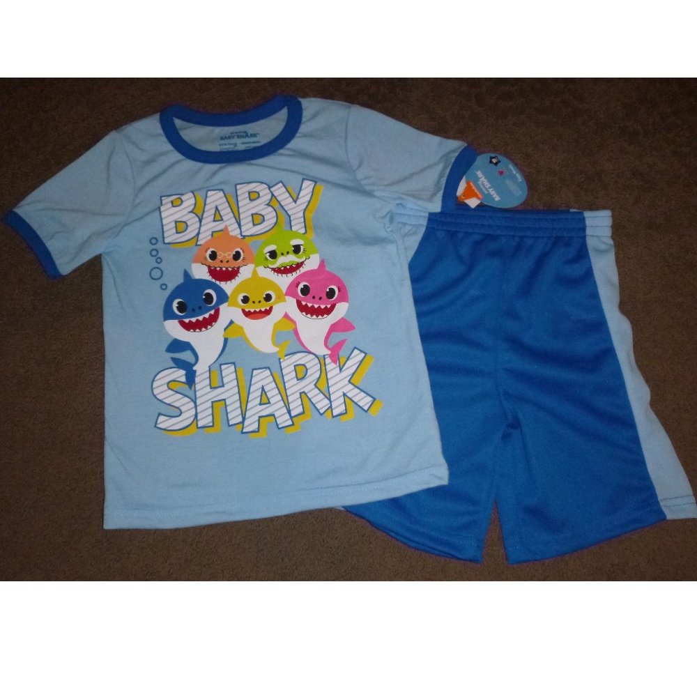 Toddler Boys BABY SHARK Doo Doo Doo Tshirt Shorts Set Size 3T 5T  Light Blue NWT